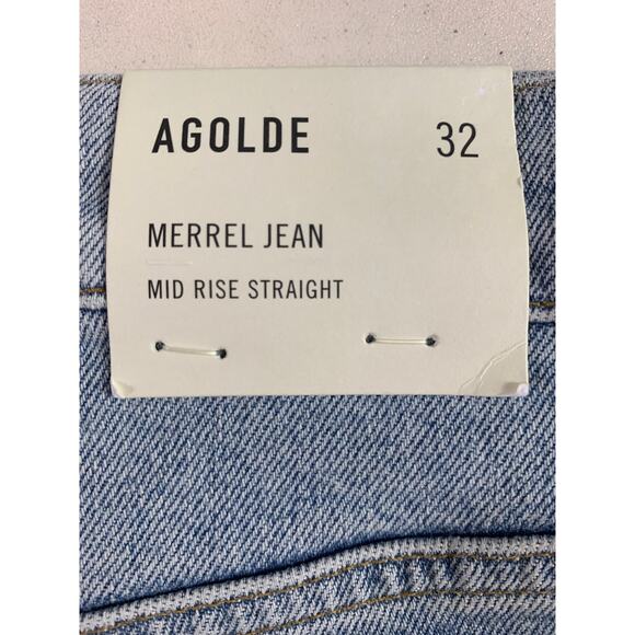 Agolde Merrel Straight Mid Rise Jeans Astray Womens 32 Light Wash Raw Hem Ankle - Picture 7 of 15